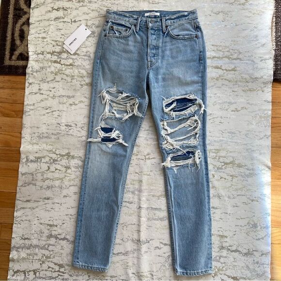 Grlfrnd jeans Karolina Distressed Straight leg jeans new with tags - Picture 3 of 13